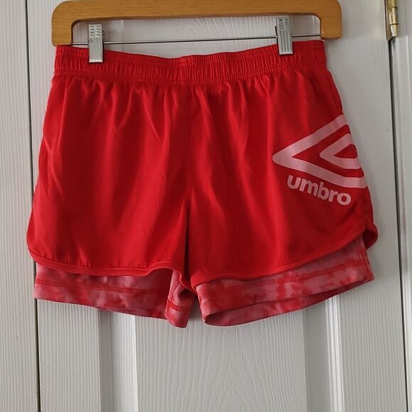 Umbro Girls 2 in 1 Red Training Shorts.  Sz XL (14-16) NWOT - Picture 1 of 4